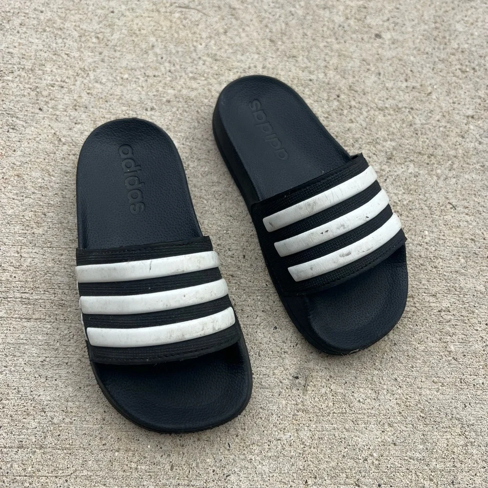 adidas Black and White Kids Slide Sandals